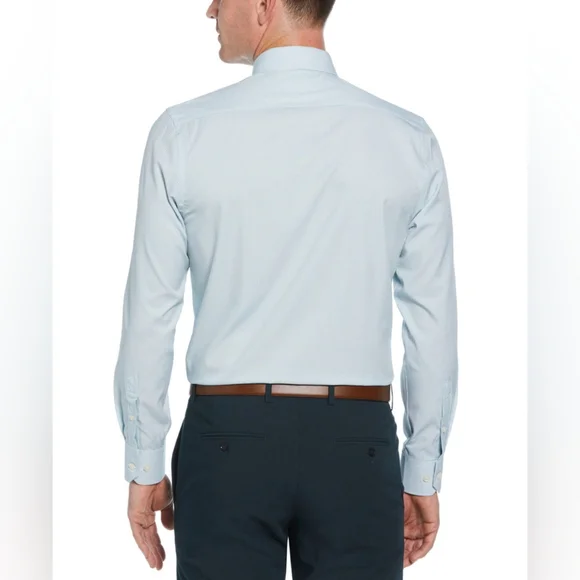 Perry Ellis Slim Fit Blue Checkered Print Long Sleeve Dress Shirt Small (32/33) - Picture 8 of 8